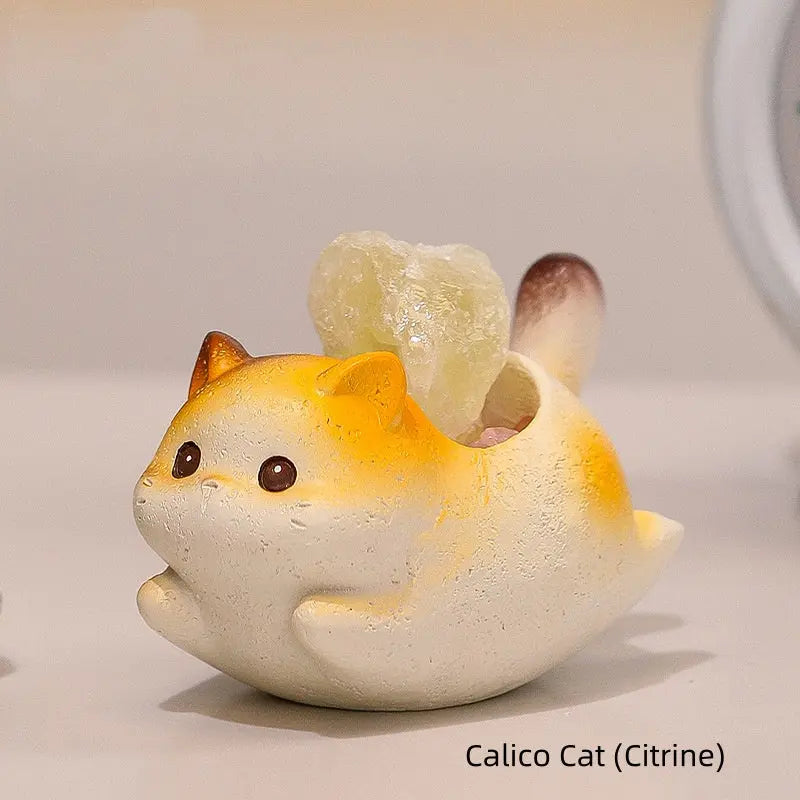 Embrace the Gentle Glow · Healing Crystal Cat Figurine Shinepurity