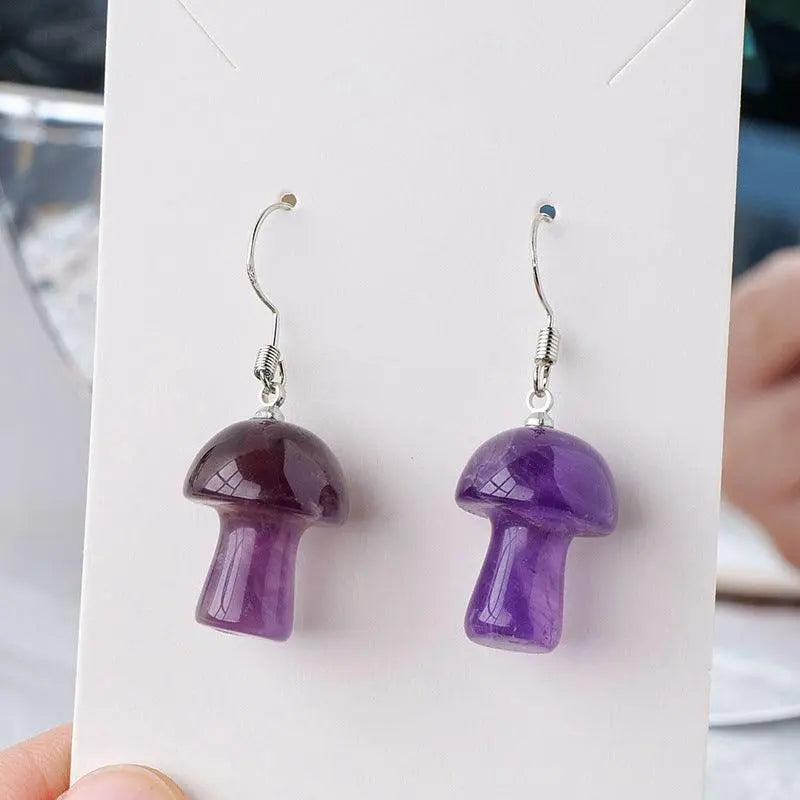 Natural Crystal Raw Stone Polished Mushroom-Shaped Earrings - Shinepurity