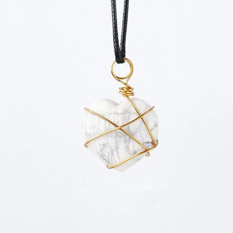 Gold-Wrapped Wire Heart-Shaped Crystal Pendant Necklace - Shinepurity