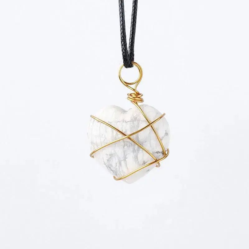 Gold-Wrapped Wire Heart-Shaped Crystal Pendant Necklace - Shinepurity