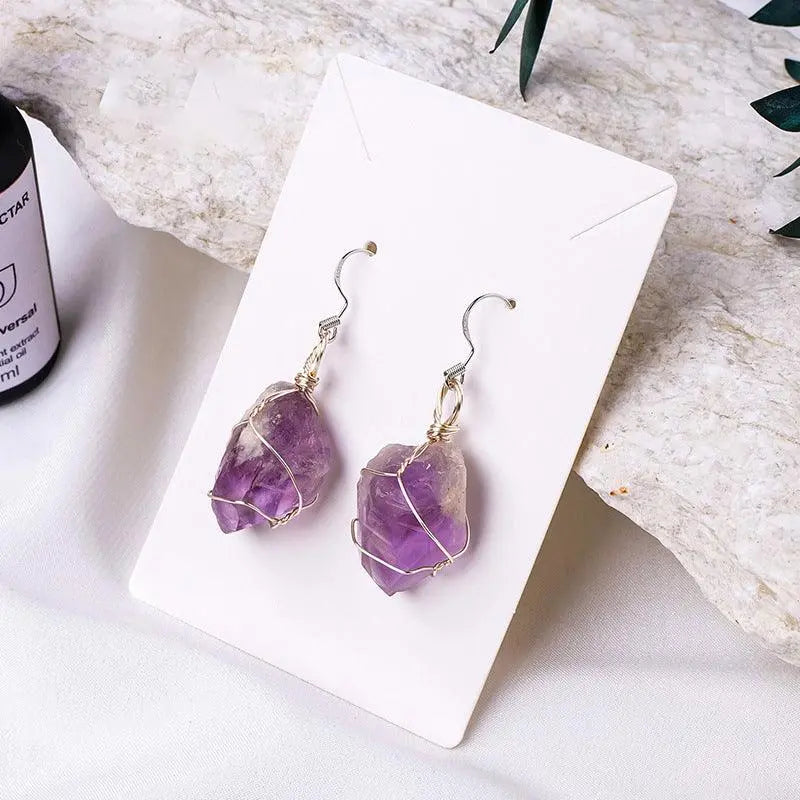 Handcrafted Wire-Wrapped Crystal Raw Stone Earrings - Shinepurity