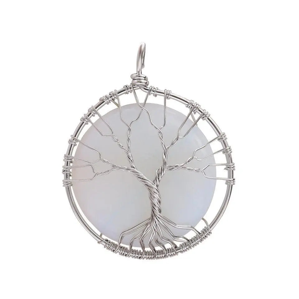 Tree of Life Wire-Wrapped Natural Raw Stone Pendant Necklace - Shinepurity