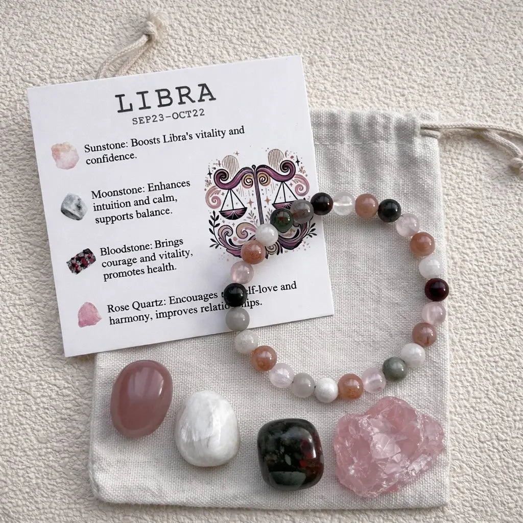 Zodiac Crystal Bracelet Set | Bracelet + 4 Raw Stones | Energy Kit Shinepurity