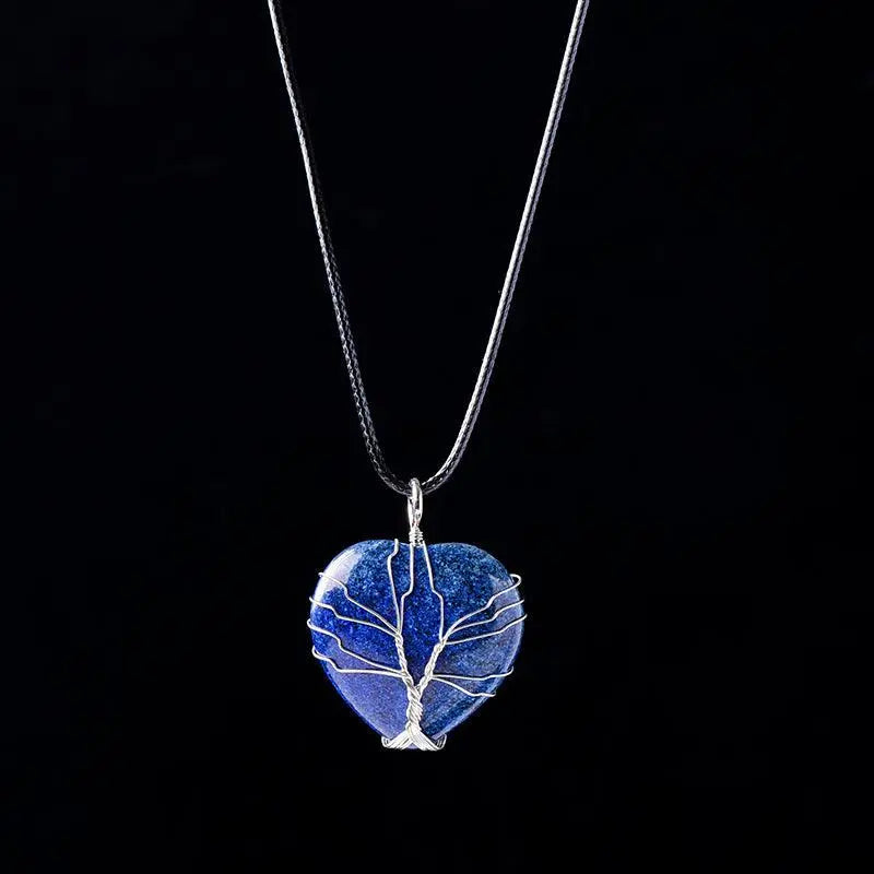 Tree of Life Wire-Wrapped Heart-Shaped Crystal Pendant Necklace - Shinepurity