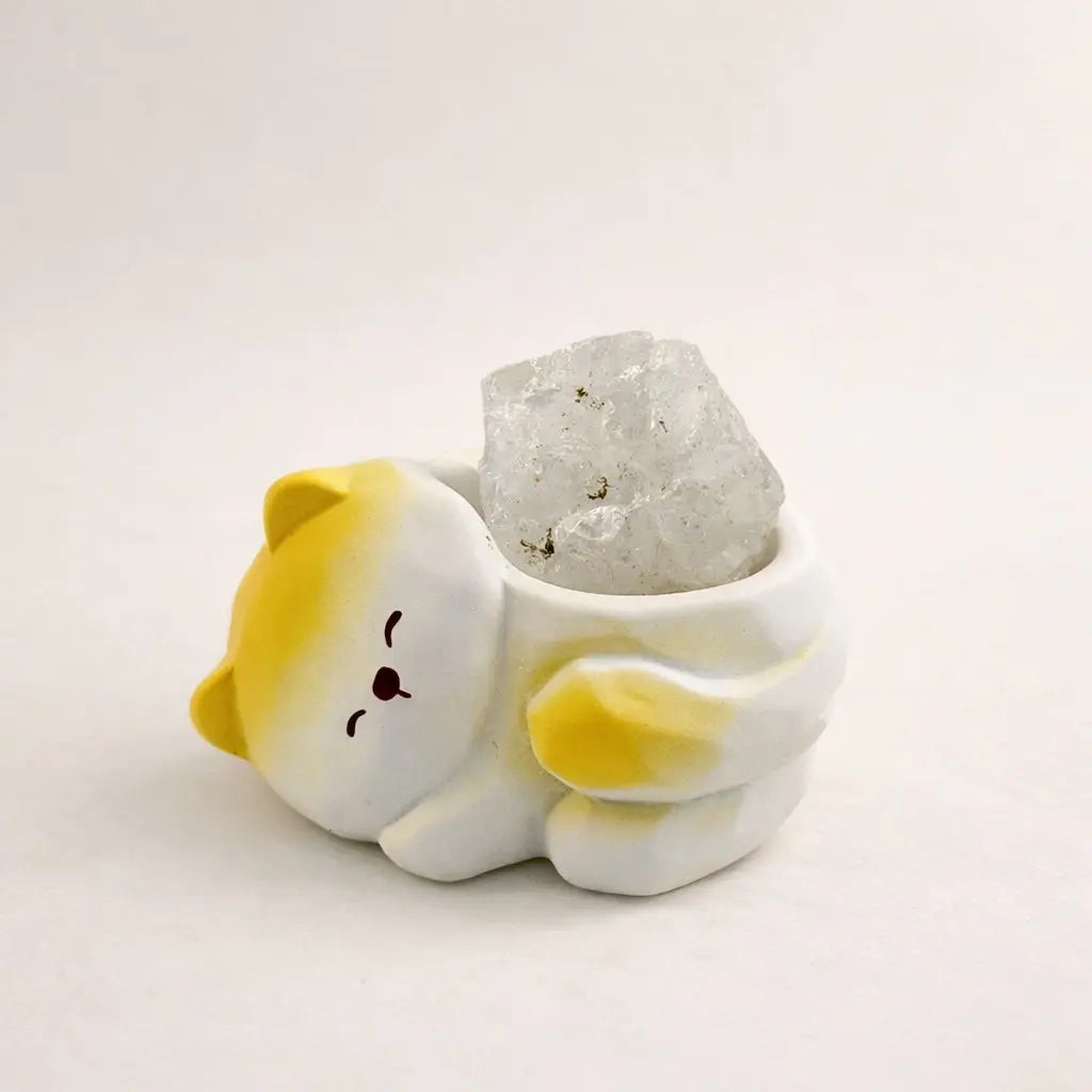 Crystal Puppy Desk Decor Set - Resin Sleeping Dog with Natural Raw Crystals Shinepurity