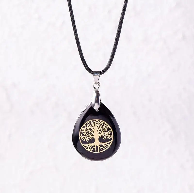 Natural Crystal Raw Teardrop Tree of Life Energy Pendant Necklace - Shinepurity