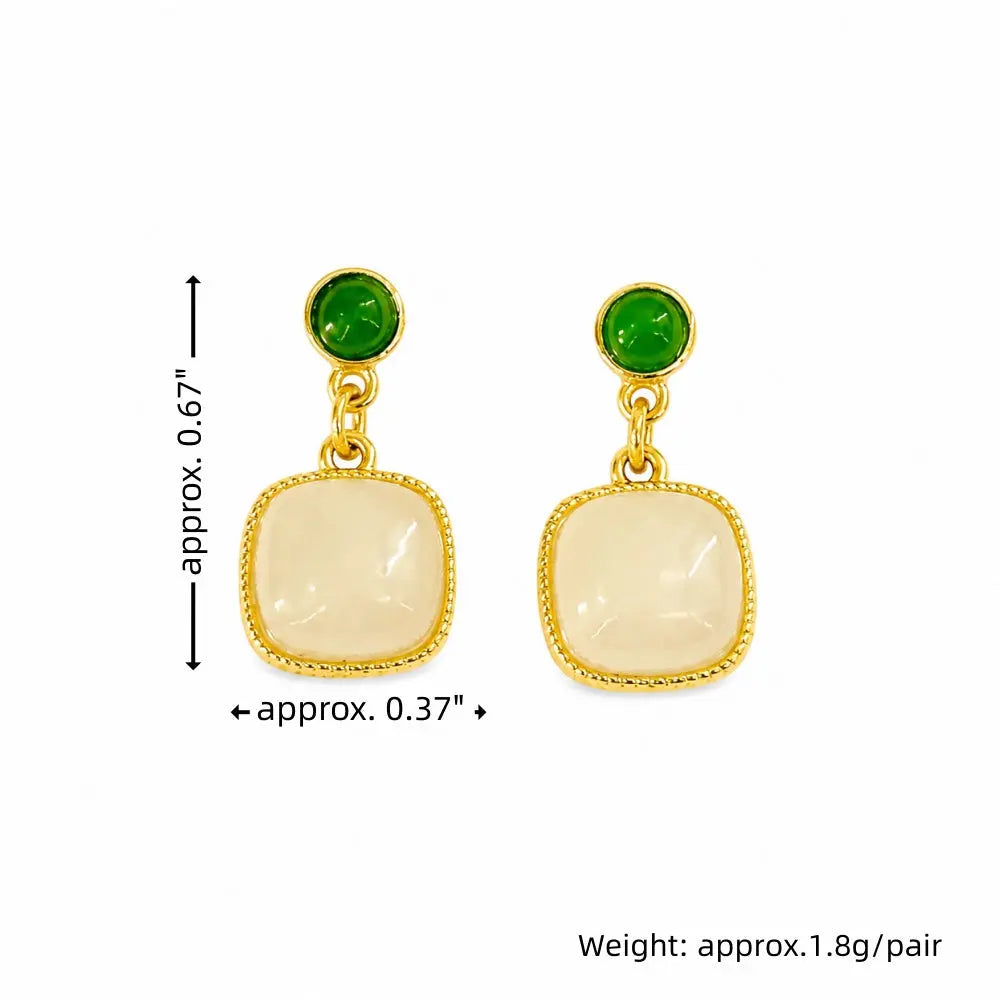 Handmade Minimalist Green Jasper & White Jade Stud Earrings Shinepurity