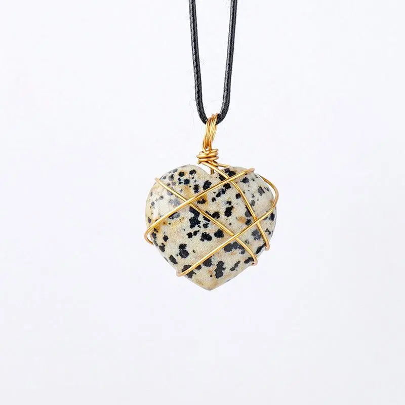 Gold-Wrapped Wire Heart-Shaped Crystal Pendant Necklace - Shinepurity
