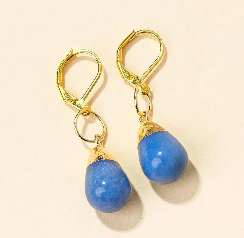 Teardrop Shaped Natural Crystal Raw Stone Earrings - Shinepurity