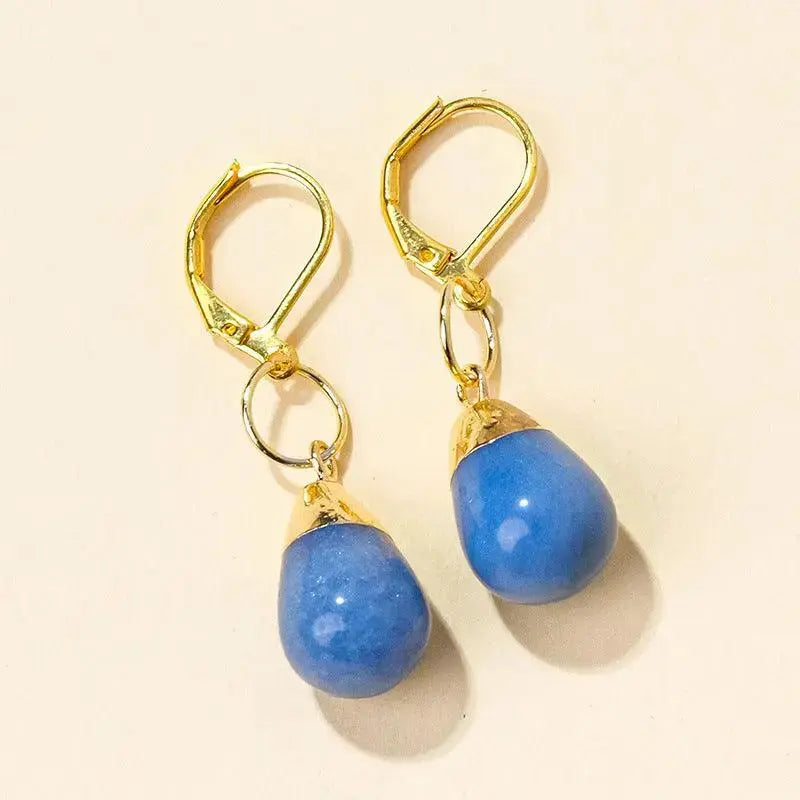 Teardrop Shaped Natural Crystal Raw Stone Earrings - Shinepurity
