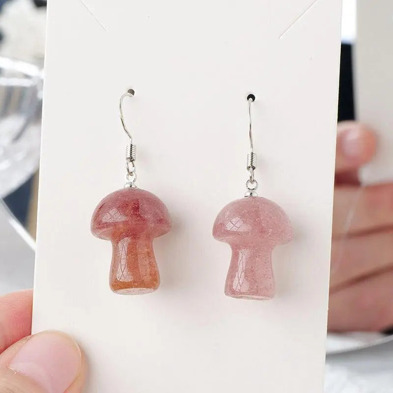 Natural Crystal Raw Stone Polished Mushroom-Shaped Earrings - Shinepurity
