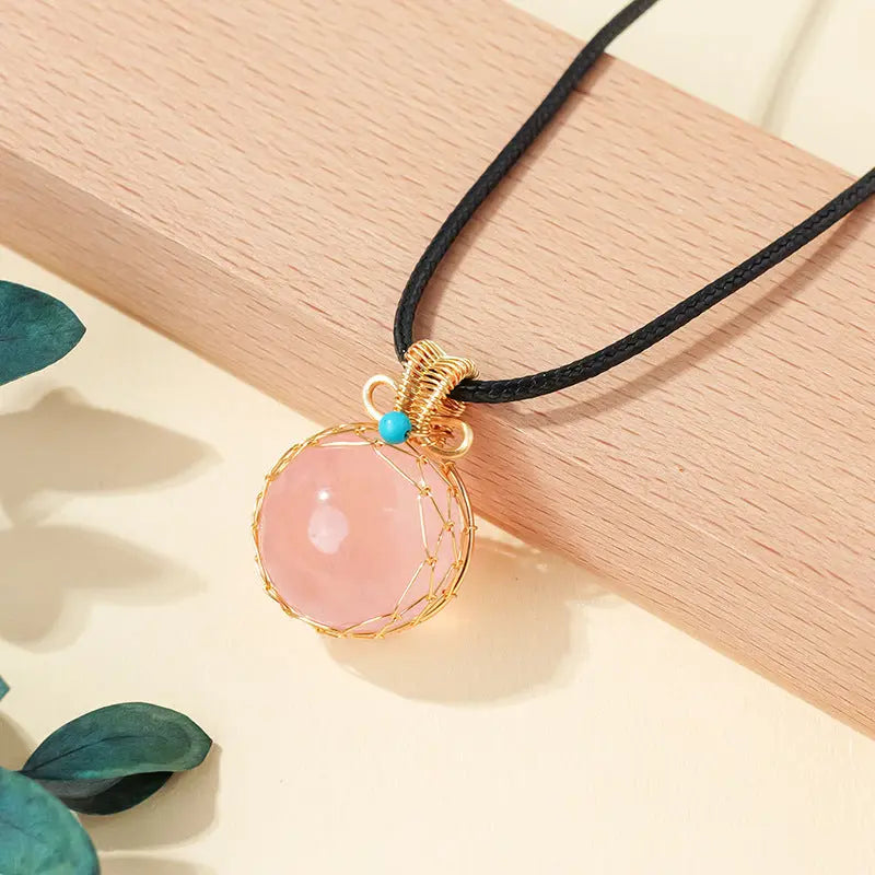 sestelavon Natural Fission Rainbow Crystal Ball Wire-Wrapped Pendant Necklace Shinepurity