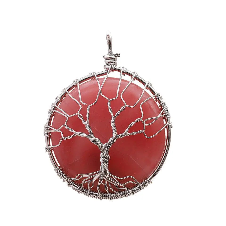 Tree of Life Wire-Wrapped Natural Raw Stone Pendant Necklace - Shinepurity