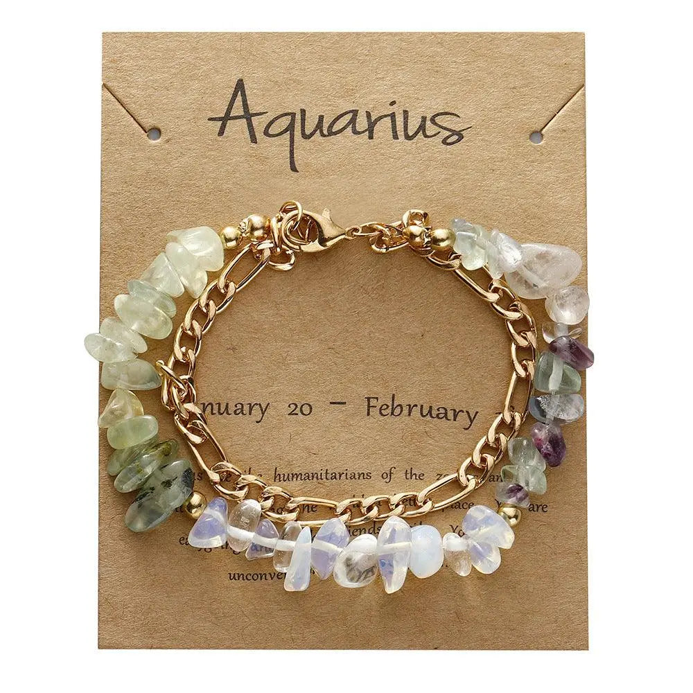 12 Zodiac Signs Crystal Chip Double Layer Bracelet - Shinepurity