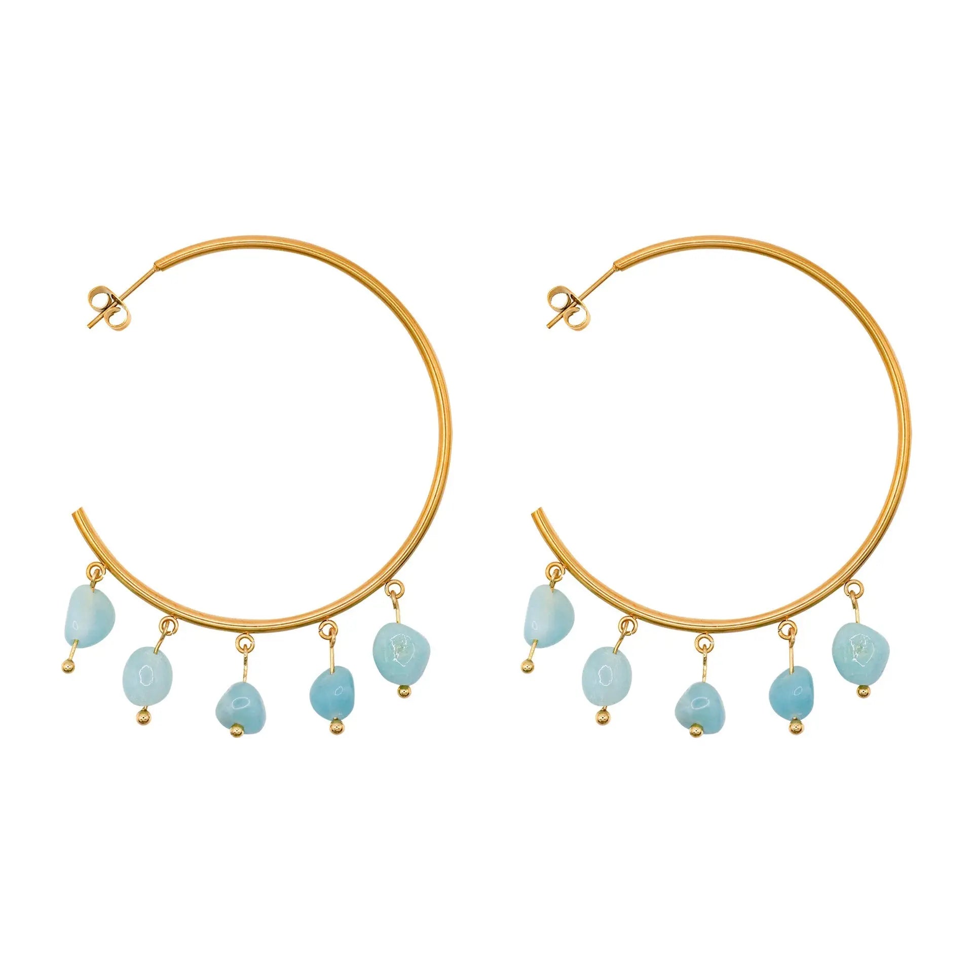Bohemian Style Natural Crystal Stone Pendant C-Shaped Hoop Earrings Shinepurity