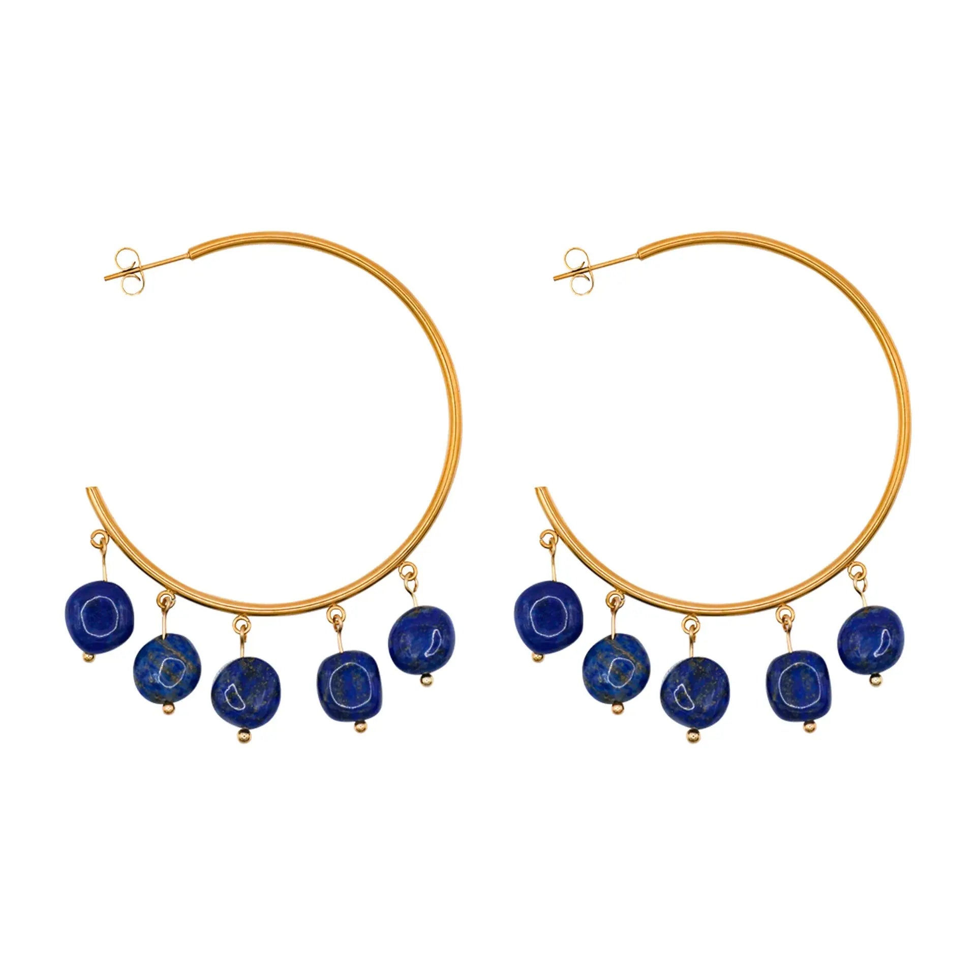 Bohemian Style Natural Crystal Stone Pendant C-Shaped Hoop Earrings Shinepurity