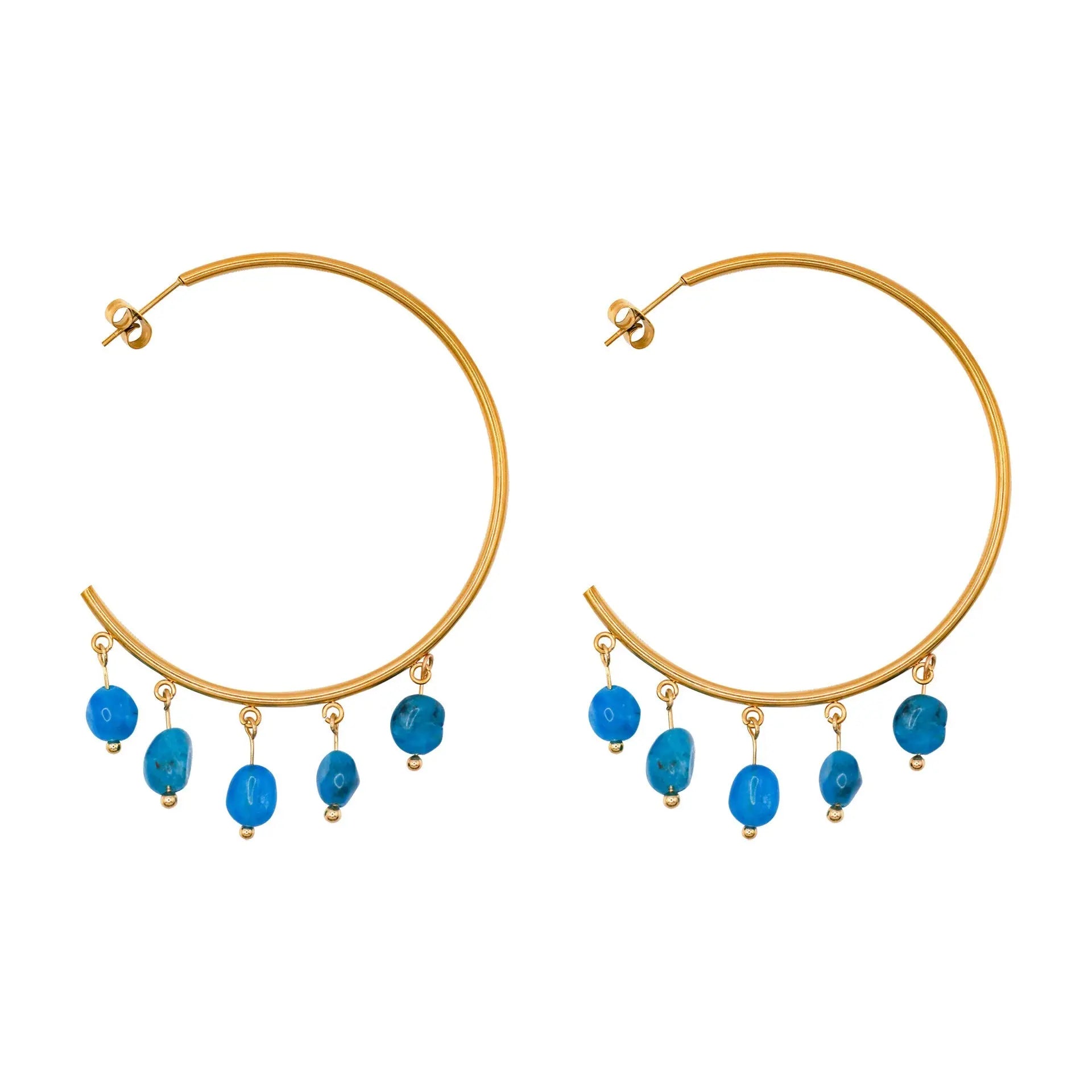 Bohemian Style Natural Crystal Stone Pendant C-Shaped Hoop Earrings Shinepurity