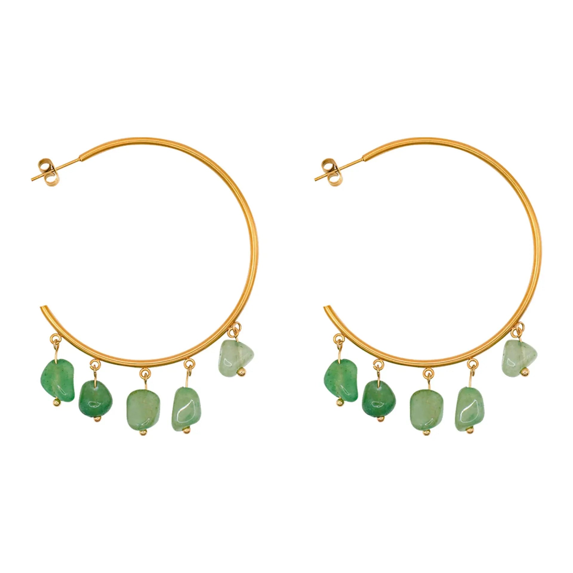 Bohemian Style Natural Crystal Stone Pendant C-Shaped Hoop Earrings Shinepurity