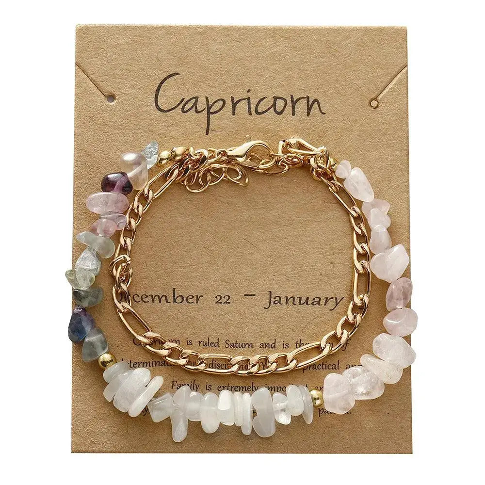 12 Zodiac Signs Crystal Chip Double Layer Bracelet - Shinepurity
