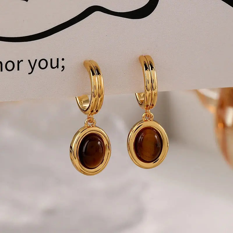 Earth-Tone Tiger's Eye Necklace & Earring Vintage Simplicity with Natural Energy Shinepurity