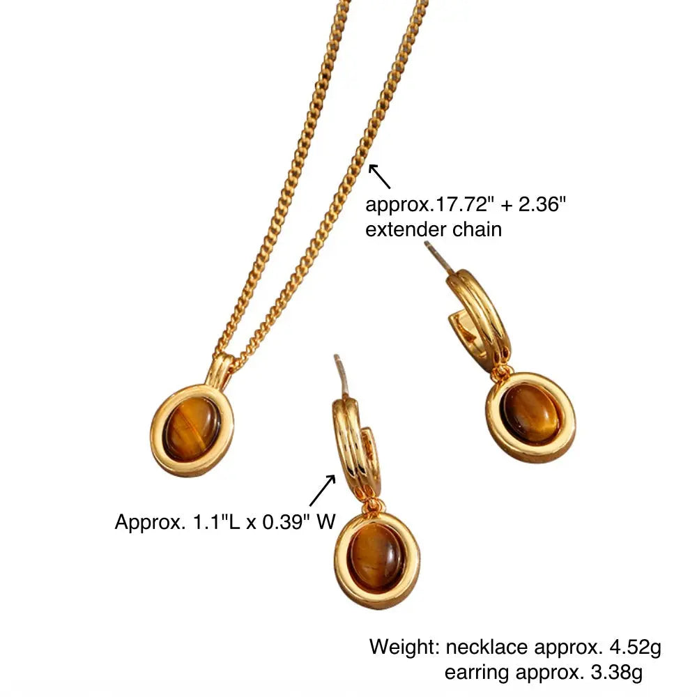 Earth-Tone Tiger's Eye Necklace & Earring Vintage Simplicity with Natural Energy Shinepurity