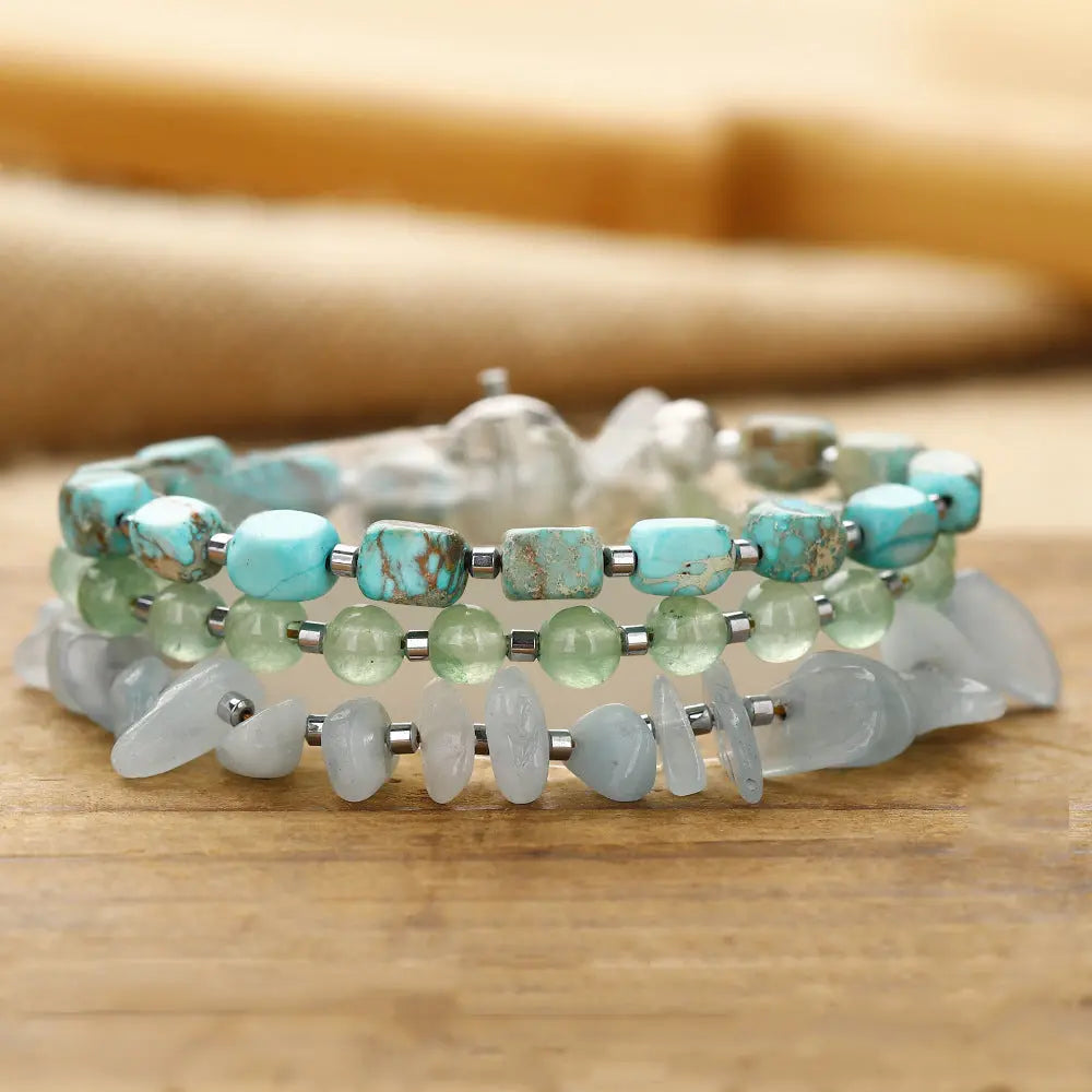 Emperor Stone Series Aquamarine Chip and Green Aventurine Combination Multi-Layer Bracelet Shinepurity