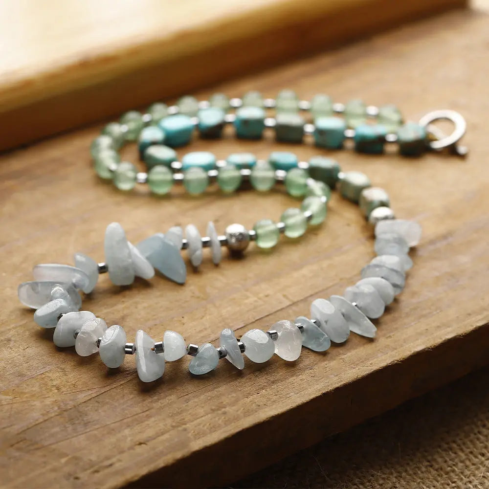 Emperor Stone Series Aquamarine Chip and Green Aventurine Combination Multi-Layer Bracelet Shinepurity