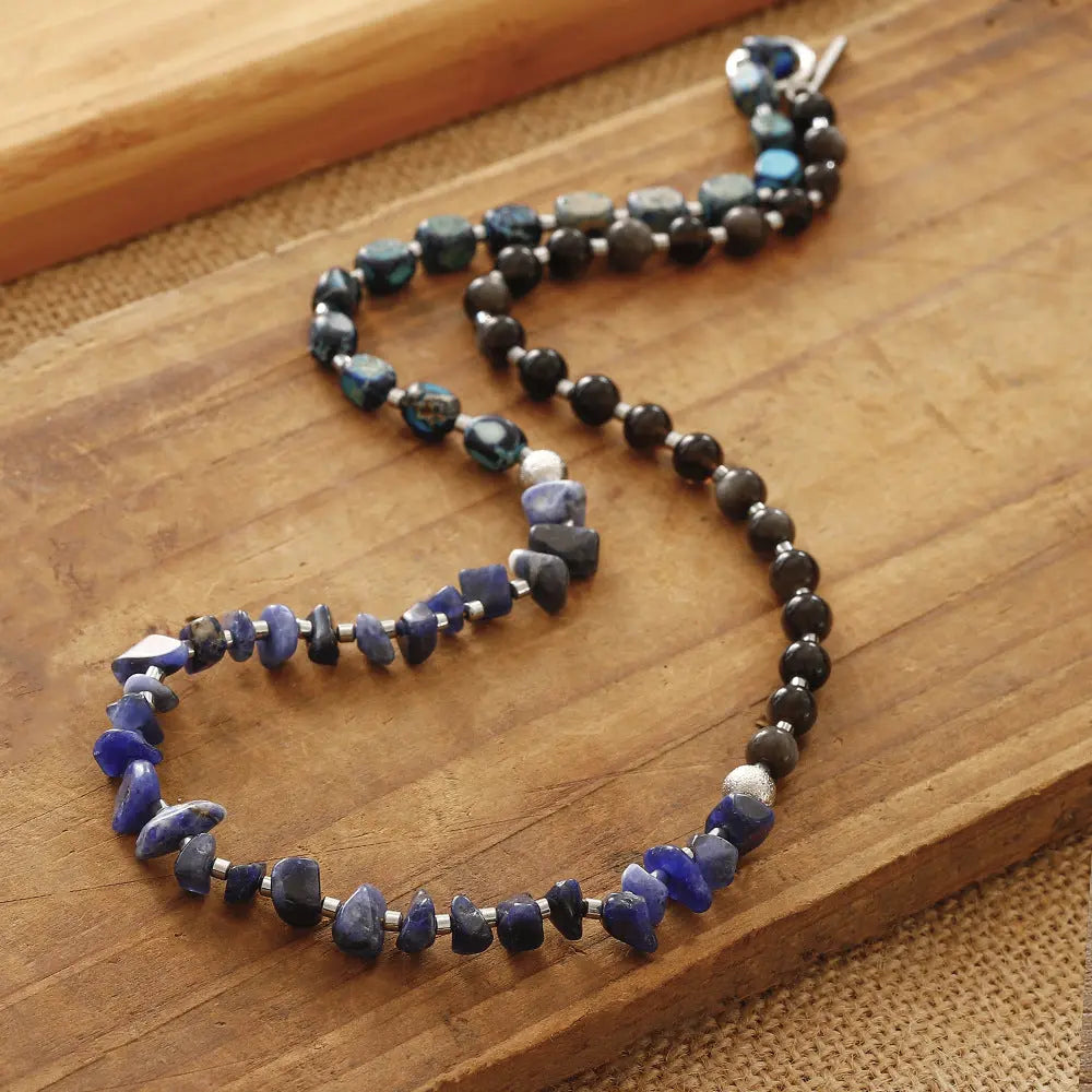 Emperor Stone Series Sodalite Chip and Golden Obsidian Combination Multi-Layer Bracelet Shinepurity