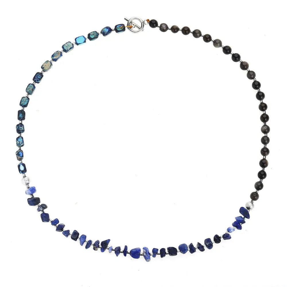 Emperor Stone Series Sodalite Chip and Golden Obsidian Combination Multi-Layer Bracelet Shinepurity