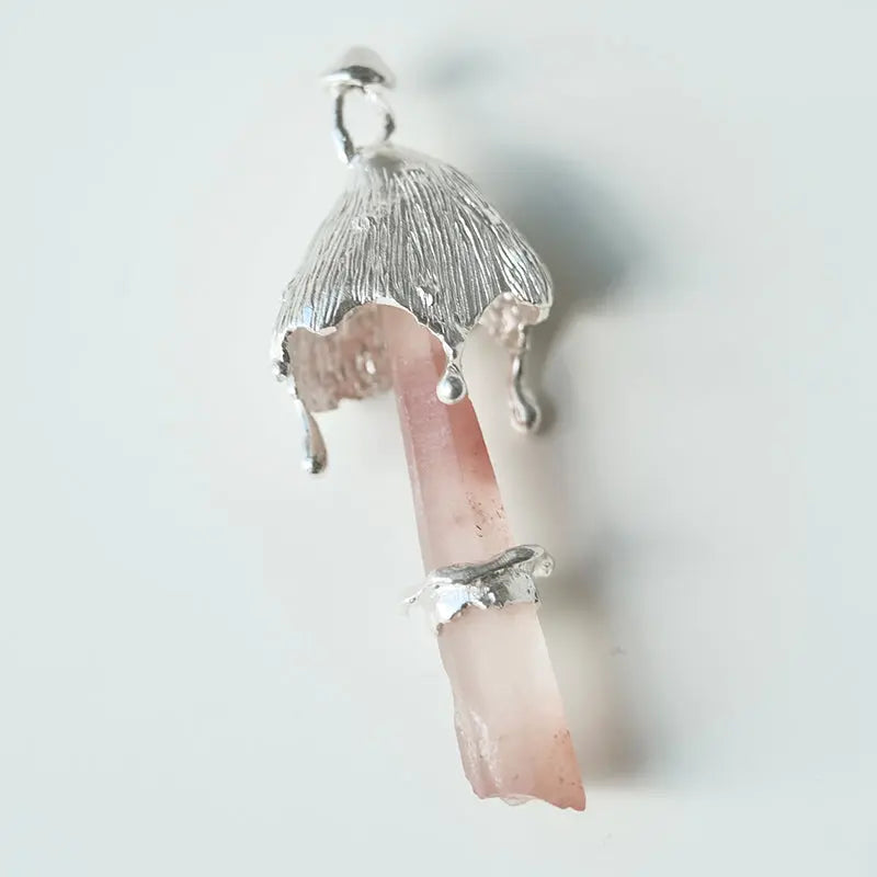 "Forest Rebirth" Sterling Silver Red Rutilated Quartz Mushroom Necklace Pendant Shinepurity