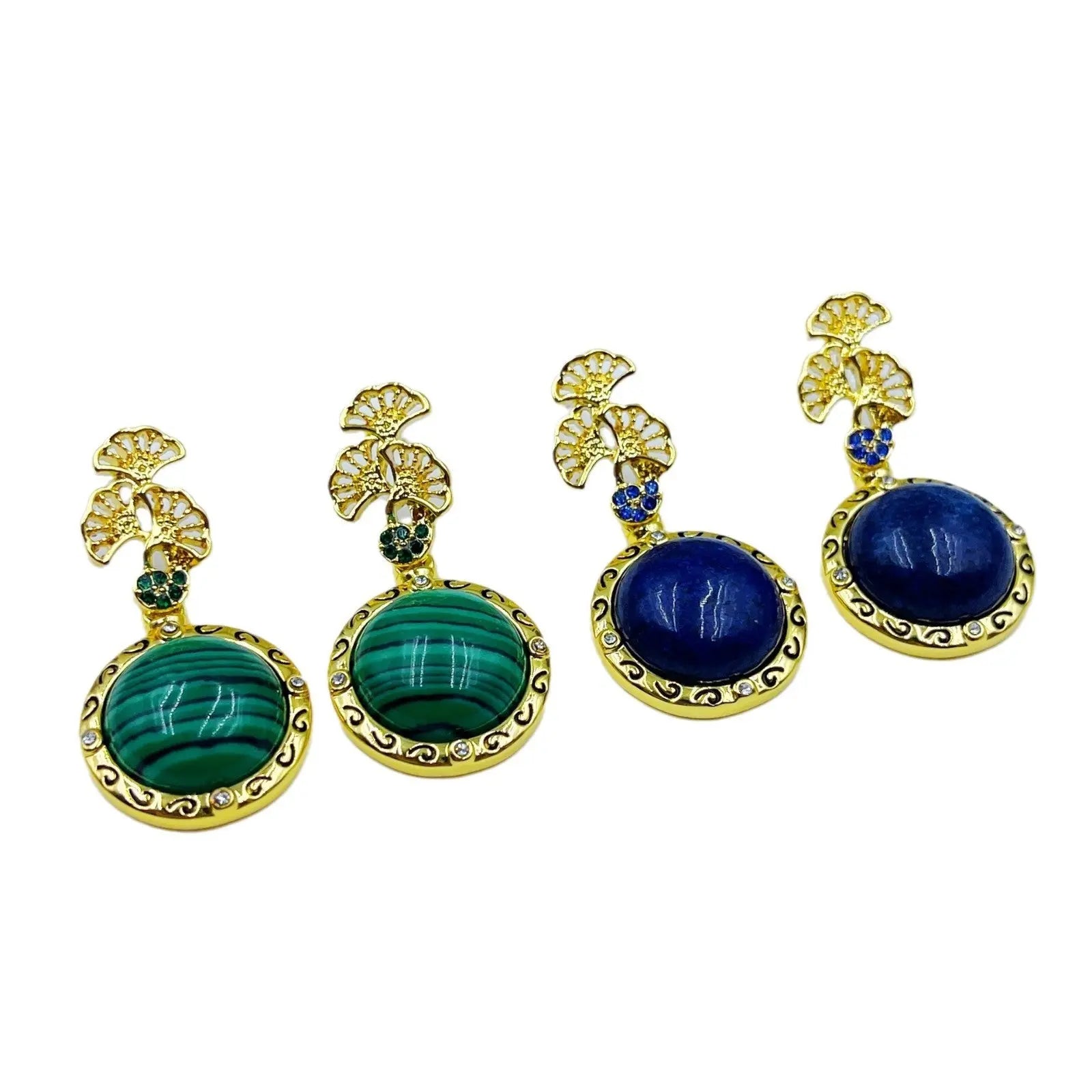 Ginkgo Leaf Hollow Inlaid Natural Lapis Lazuli Vintage Earrings Shinepurity