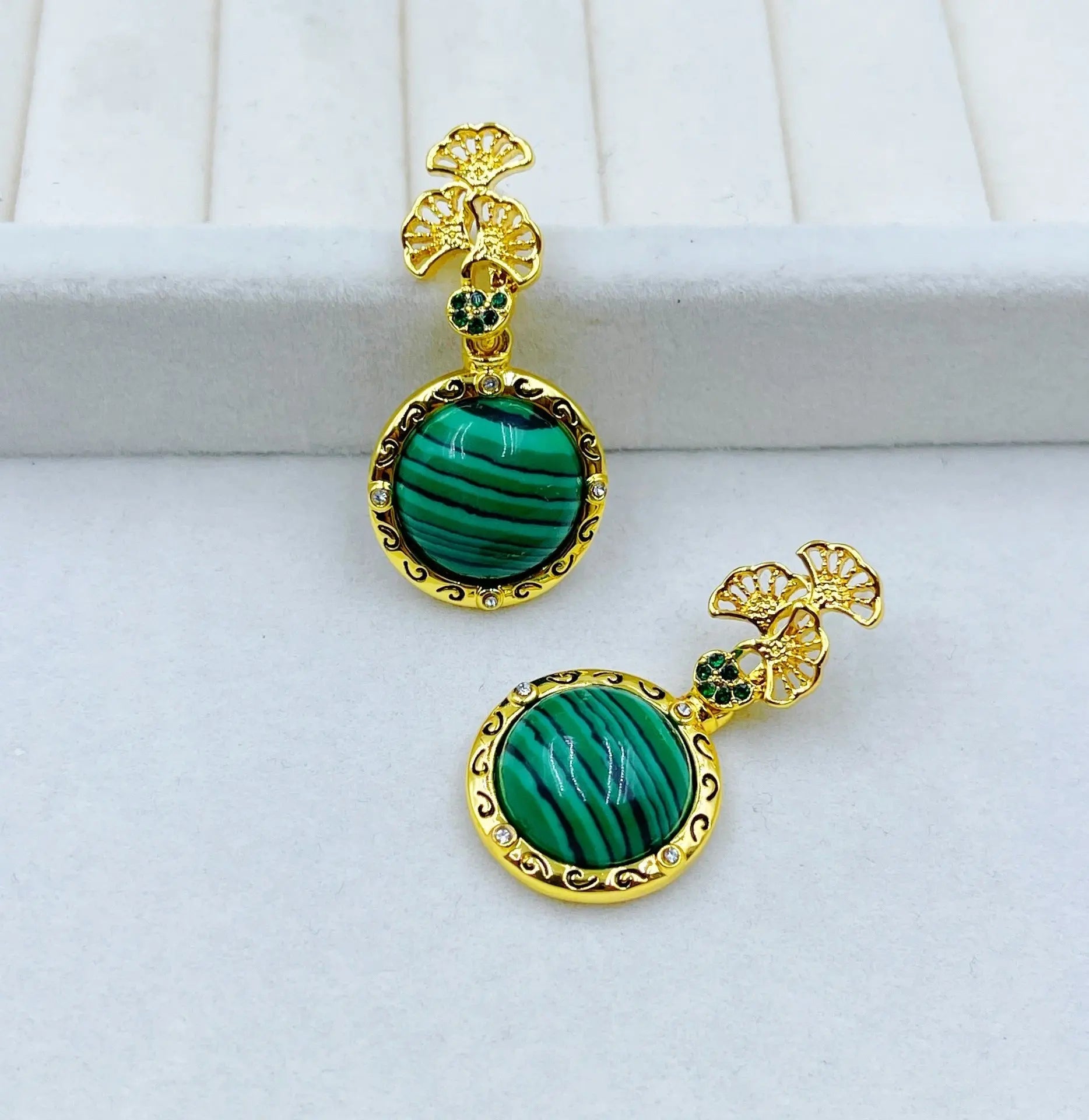 Ginkgo Leaf Hollow Inlaid Natural Lapis Lazuli Vintage Earrings Shinepurity