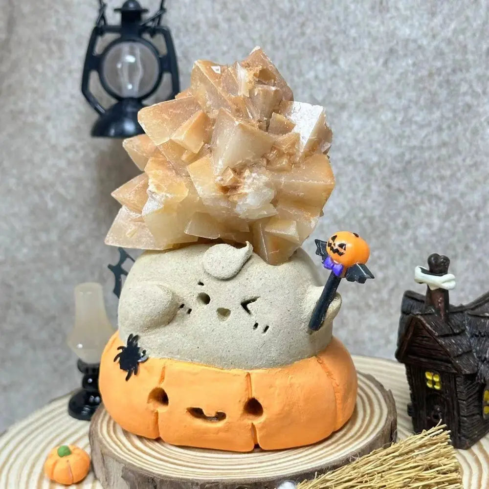 Halloween Calcite Ghost Crystal Pet — Limited Edition Healing Decor Shinepurity