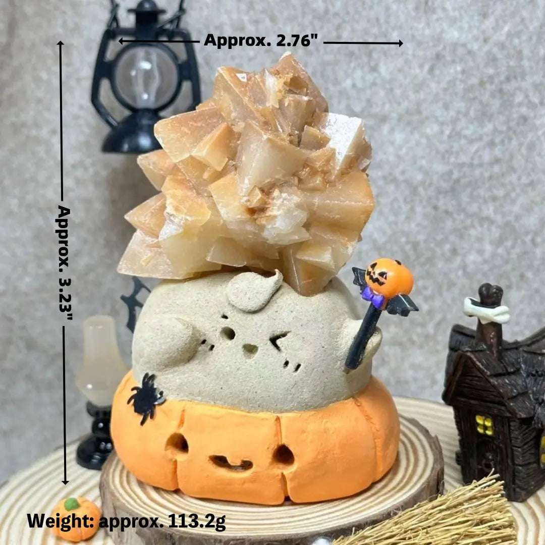 Halloween Calcite Ghost Crystal Pet — Limited Edition Healing Decor Shinepurity