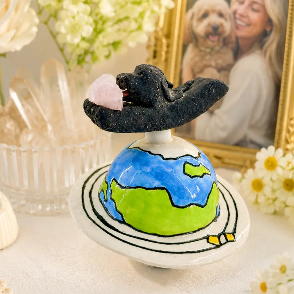 Handcrafted Rose Quartz Traveling Puppy Spinning Figurine Shinepurity
