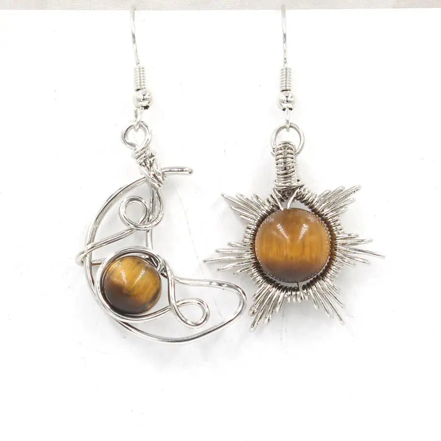 Handwoven Sun and Moon Round Bead Natural Crystal Earrings Shinepurity