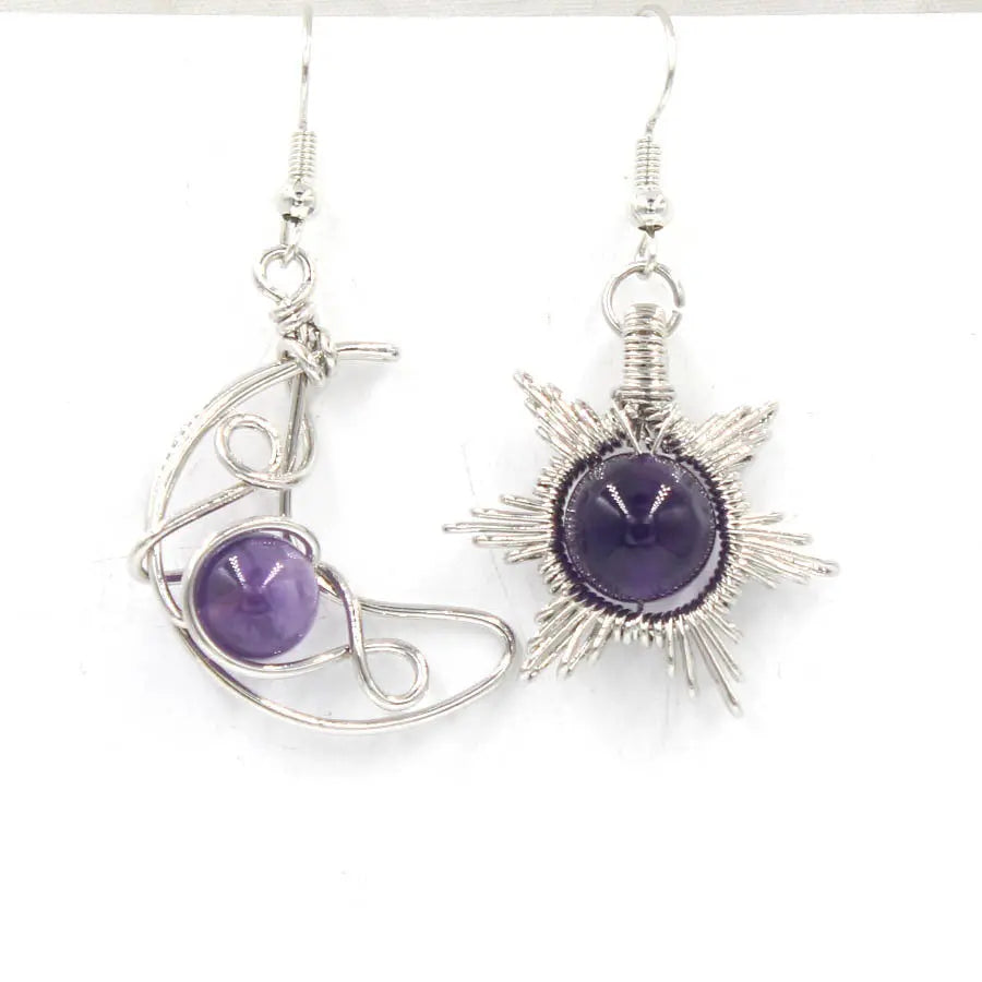 Handwoven Sun and Moon Round Bead Natural Crystal Earrings Shinepurity