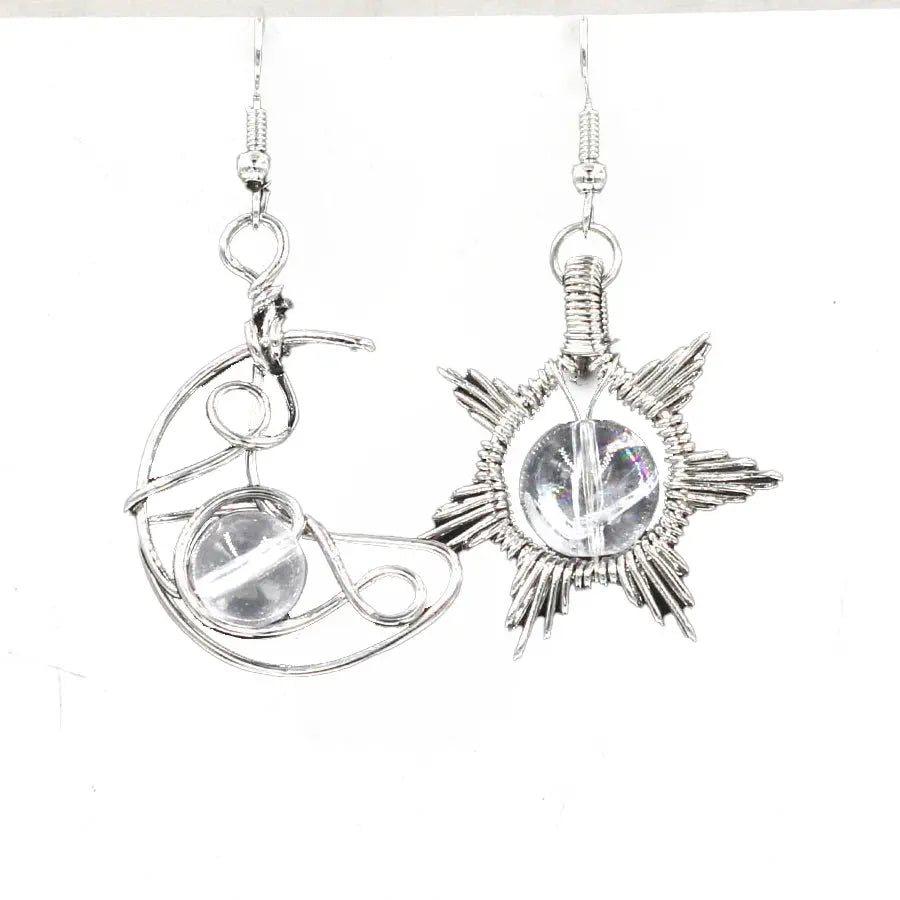 Handwoven Sun and Moon Round Bead Natural Crystal Earrings Shinepurity