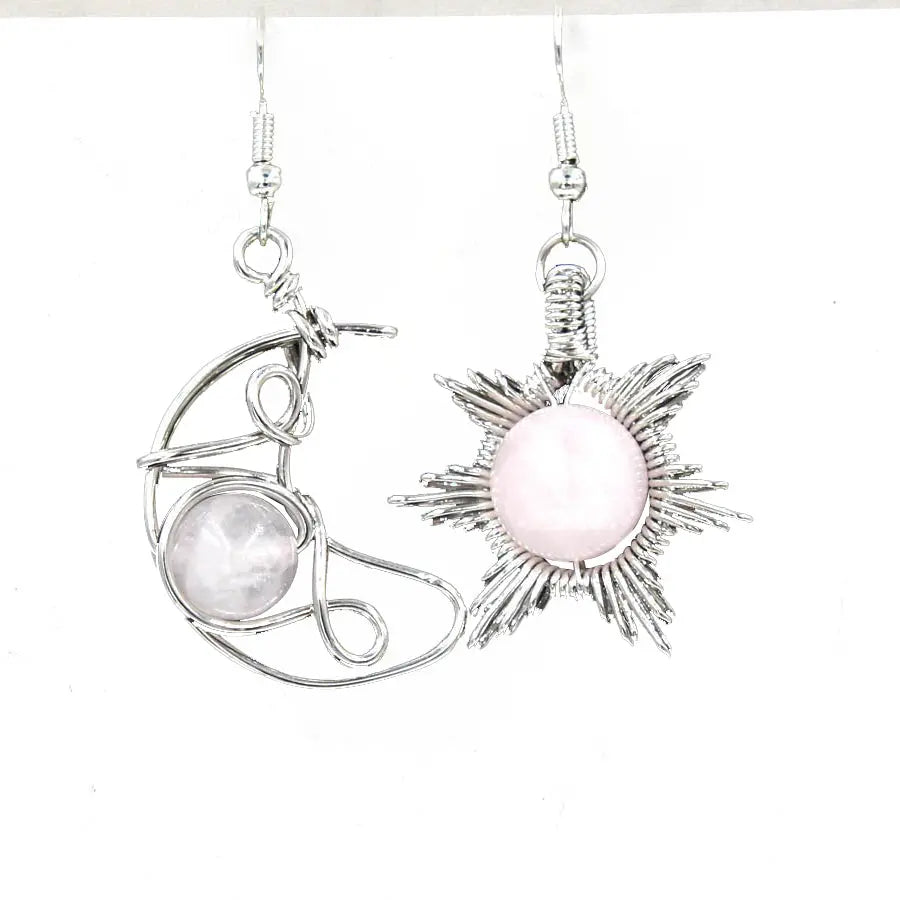 Handwoven Sun and Moon Round Bead Natural Crystal Earrings Shinepurity