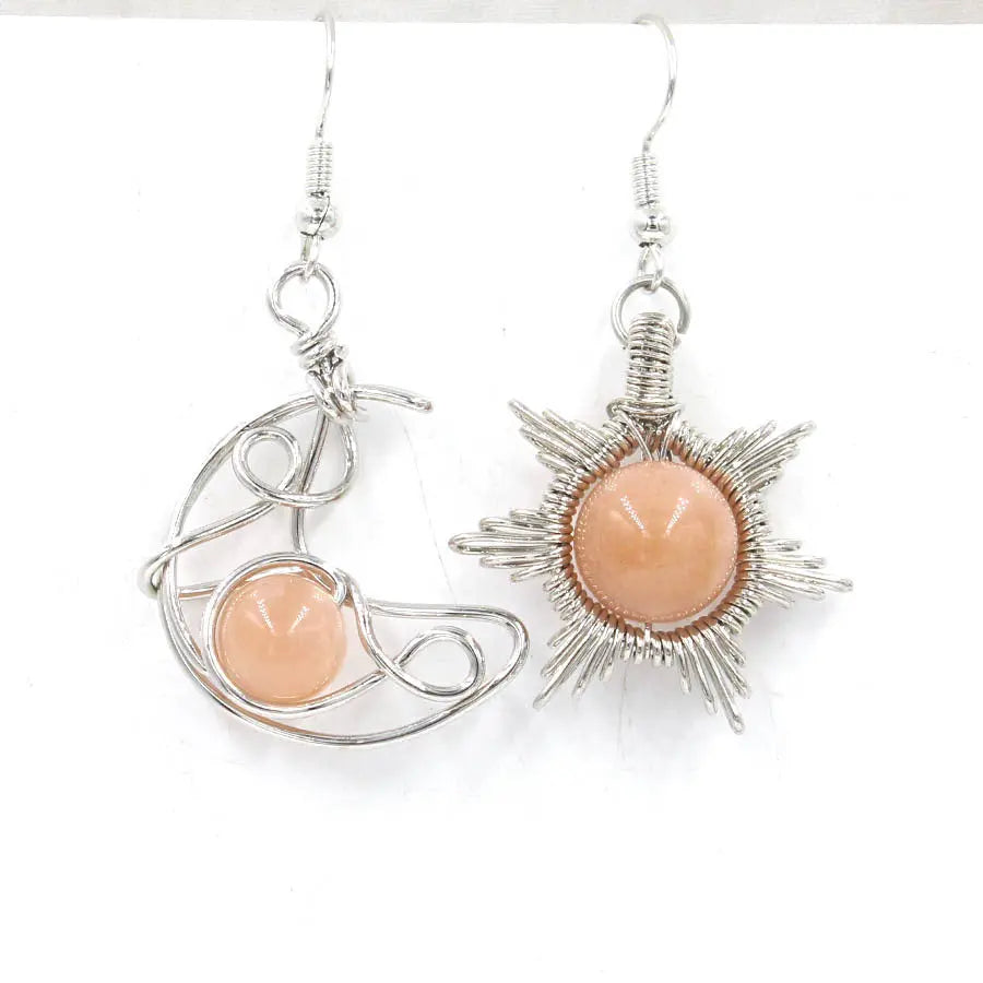 Handwoven Sun and Moon Round Bead Natural Crystal Earrings Shinepurity