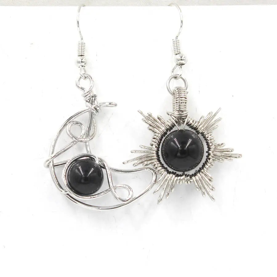Handwoven Sun and Moon Round Bead Natural Crystal Earrings Shinepurity