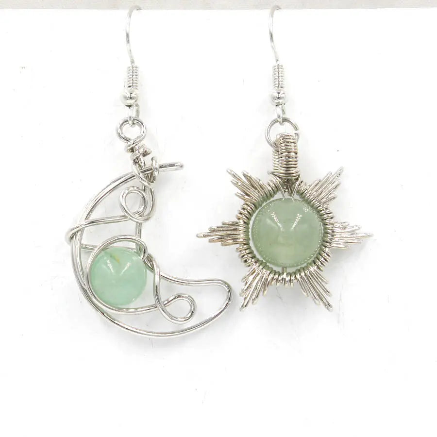 Handwoven Sun and Moon Round Bead Natural Crystal Earrings Shinepurity