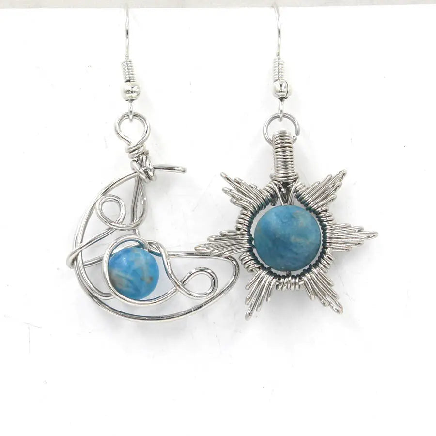 Handwoven Sun and Moon Round Bead Natural Crystal Earrings Shinepurity