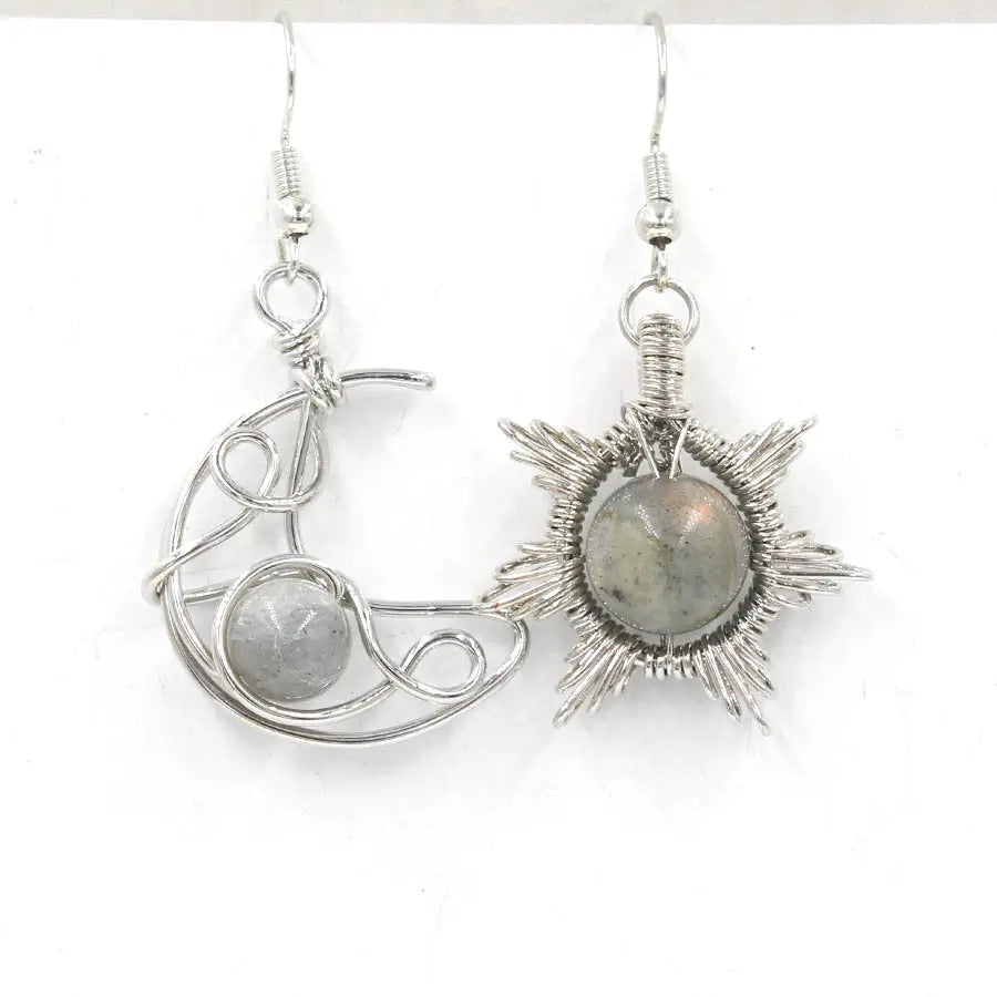 Handwoven Sun and Moon Round Bead Natural Crystal Earrings Shinepurity