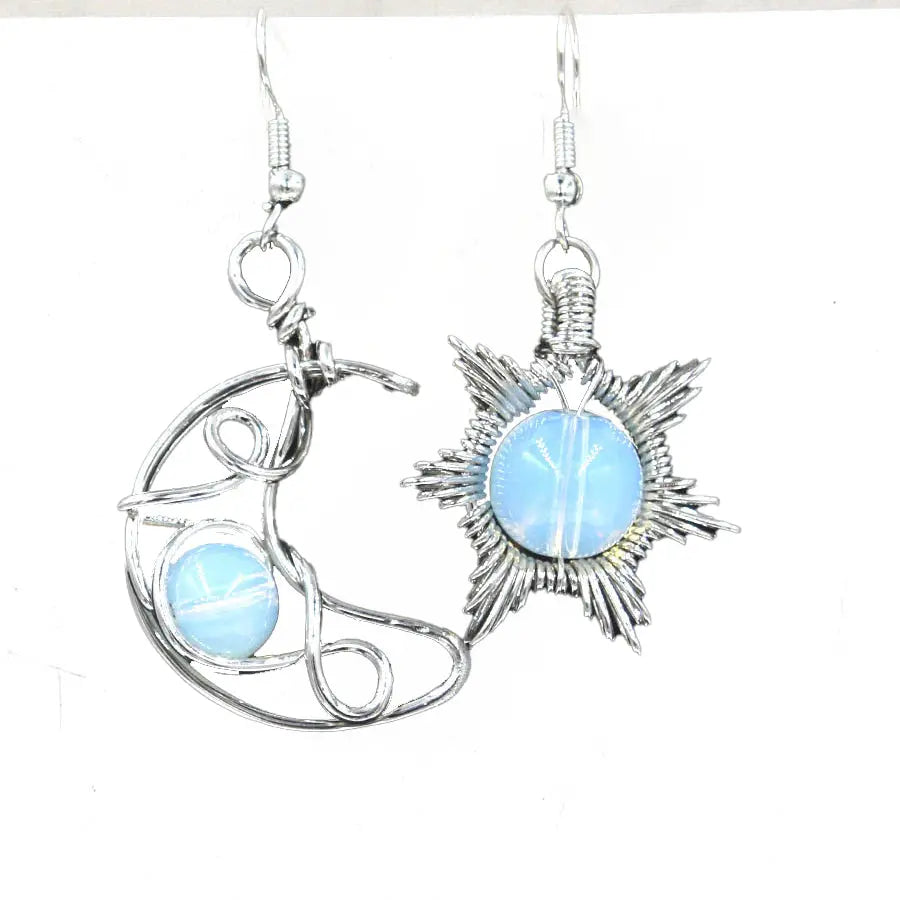 Handwoven Sun and Moon Round Bead Natural Crystal Earrings Shinepurity