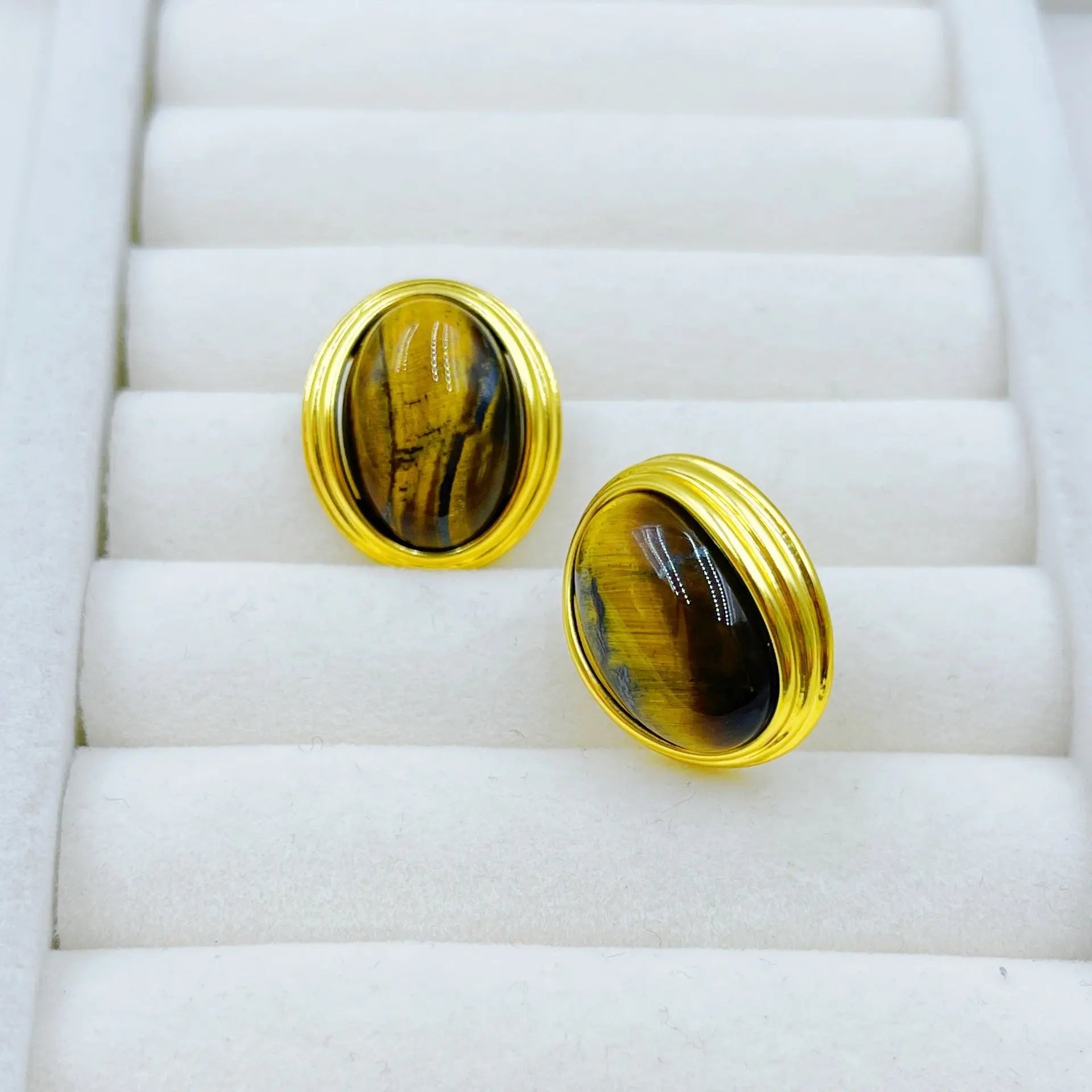 Intage High-End Minimalist Natural Tiger's Eye Ear Studs Shinepurity