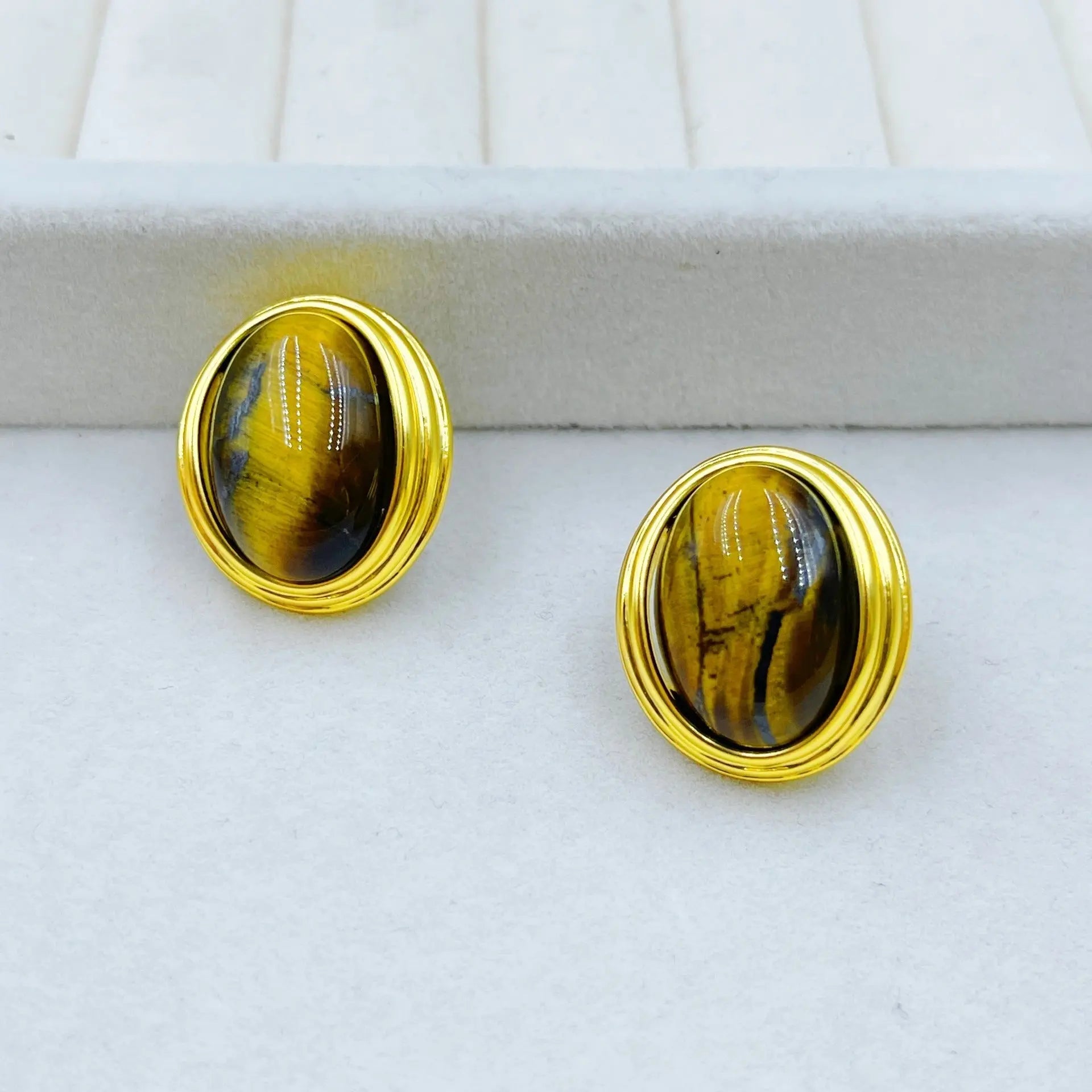 Intage High-End Minimalist Natural Tiger's Eye Ear Studs Shinepurity