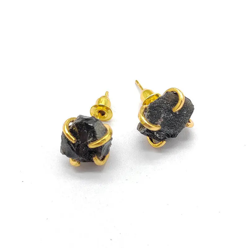 Irregular Natural Crystal Raw Stone Four-Prong Ear Studs Shinepurity