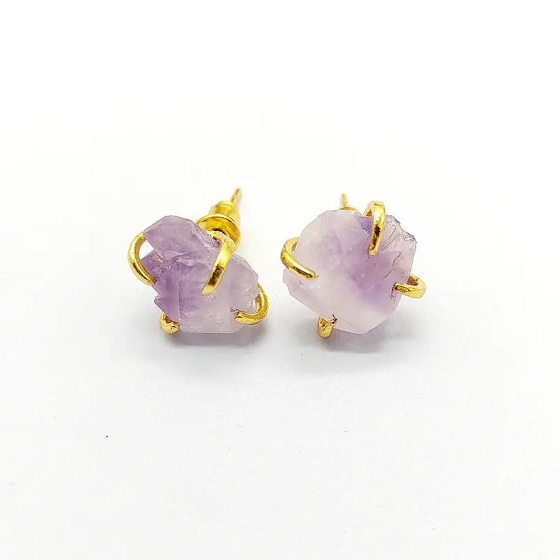 Irregular Natural Crystal Raw Stone Four-Prong Ear Studs Shinepurity