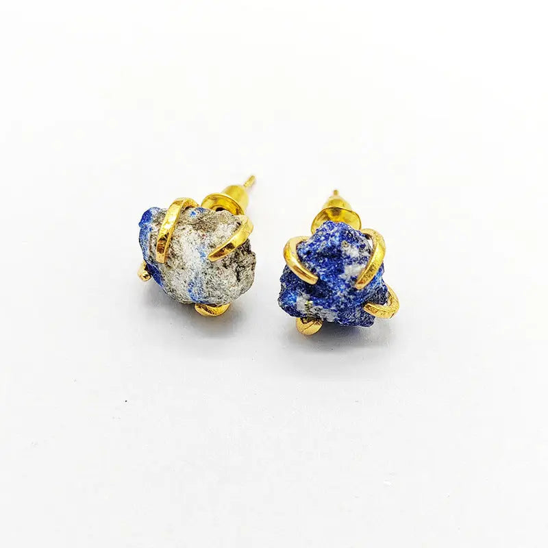 Irregular Natural Crystal Raw Stone Four-Prong Ear Studs Shinepurity